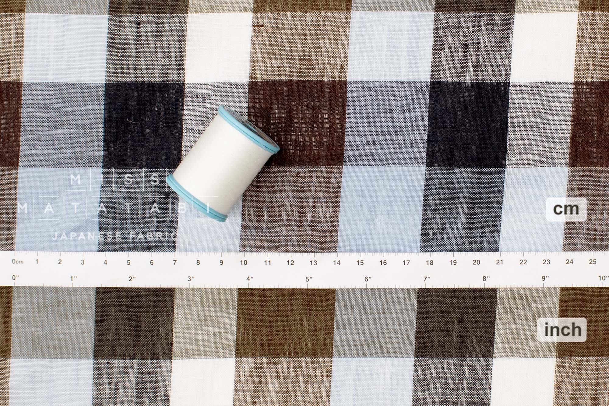 DEADSTOCK Japanese Fabric 100% Linen Check Plaid - 34 -  50cm