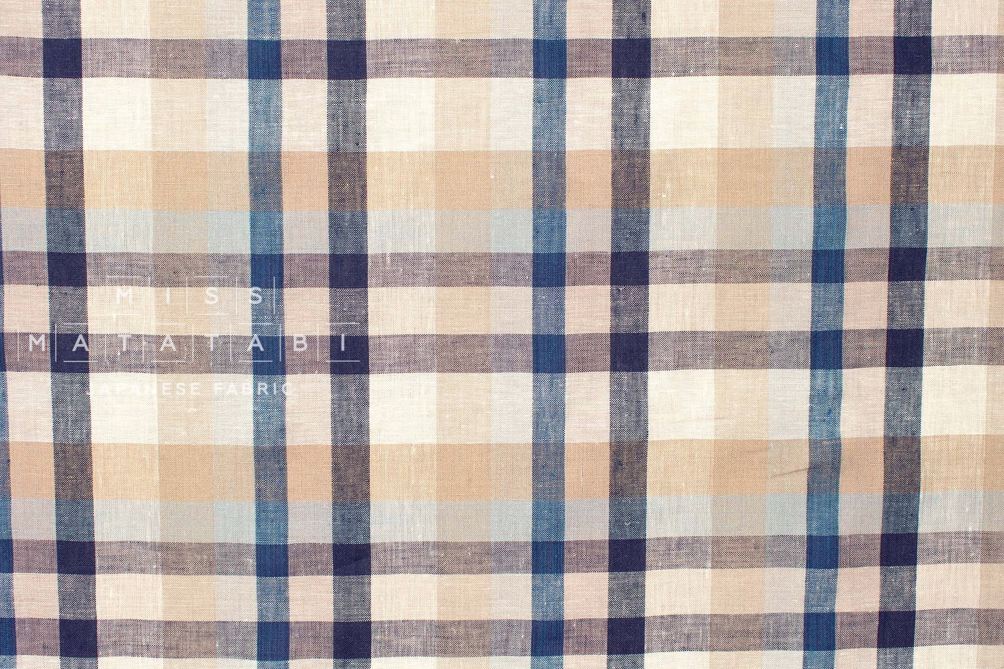DEADSTOCK Japanese Fabric 100% Linen Check Plaid - 10 -  50cm