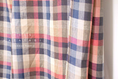 DEADSTOCK Japanese Fabric 100% Linen Check Plaid - 32 -  50cm
