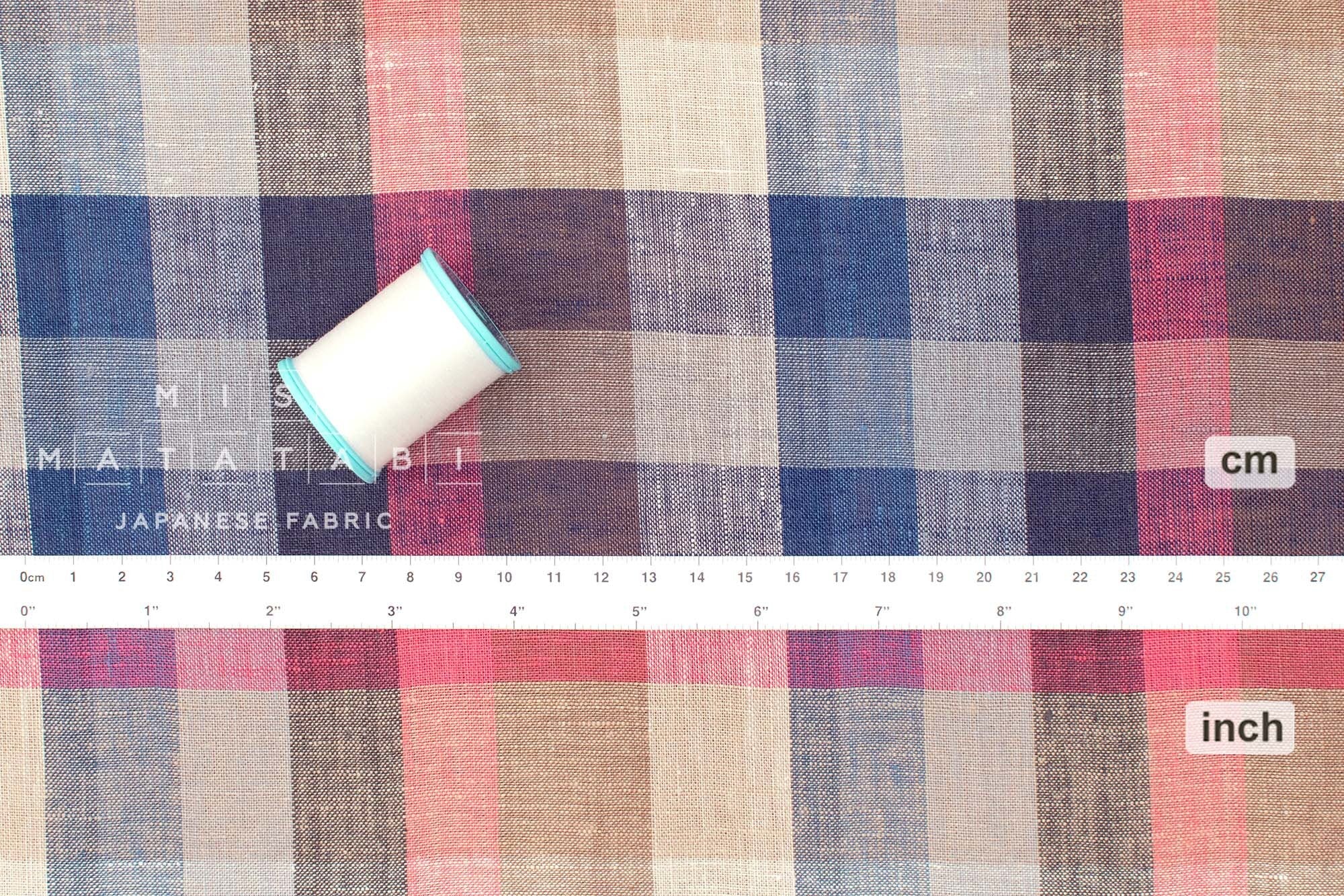 DEADSTOCK Japanese Fabric 100% Linen Check Plaid - 32 -  50cm