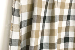 DEADSTOCK Japanese Fabric 100% Linen Check Plaid - 49 -  50cm