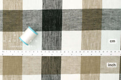 DEADSTOCK Japanese Fabric 100% Linen Check Plaid - 49 -  50cm