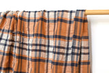 Japanese Fabric Shokunin Collection Linen Blend Yarn-Dyed Plaid - orange and blue - 50cm