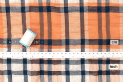 Japanese Fabric Shokunin Collection Linen Blend Yarn-Dyed Plaid - orange and blue - 50cm