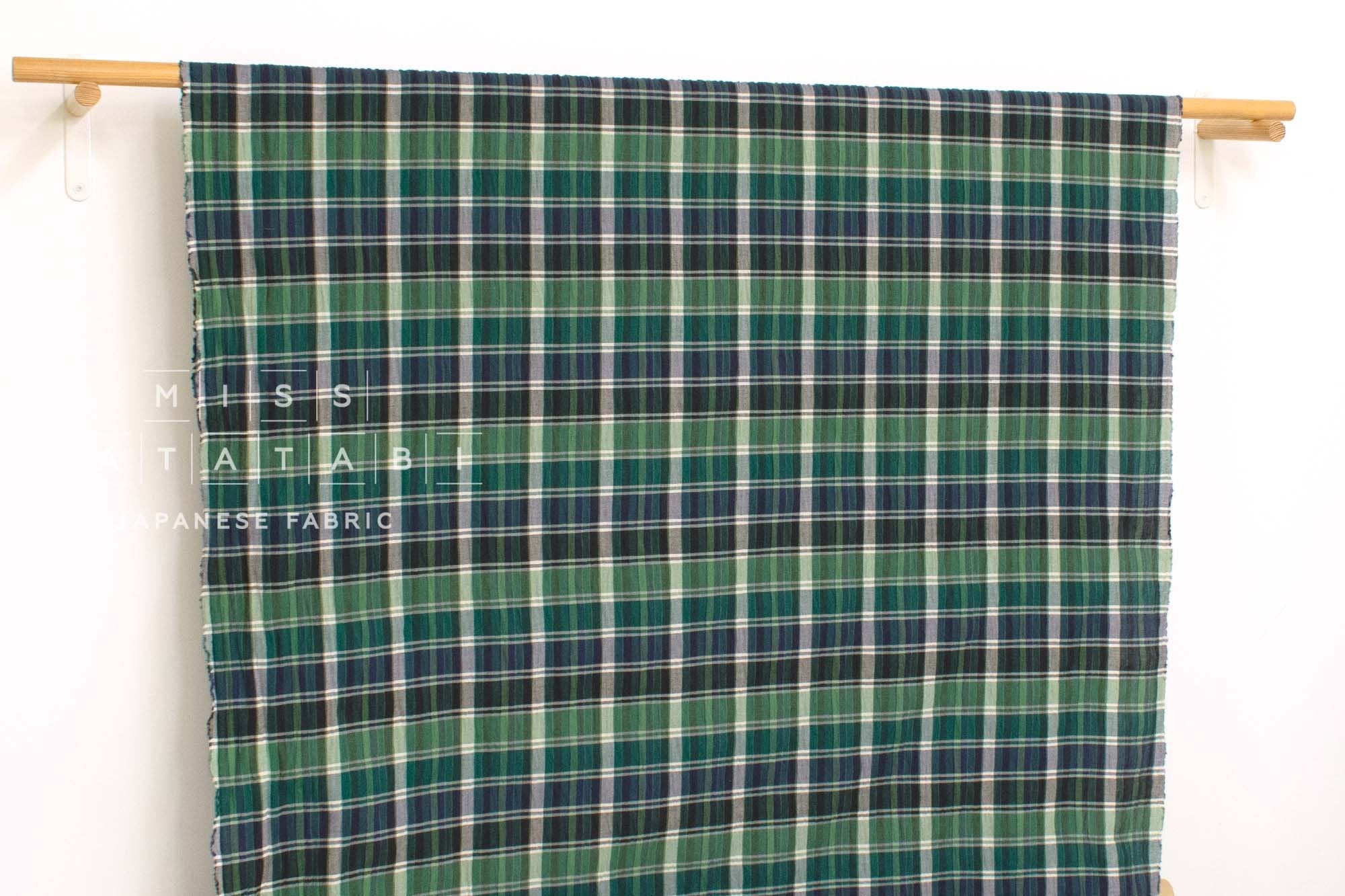Japanese Fabric Shokunin Collection Yarn-Dyed Madras Check - green, blue - 50cm
