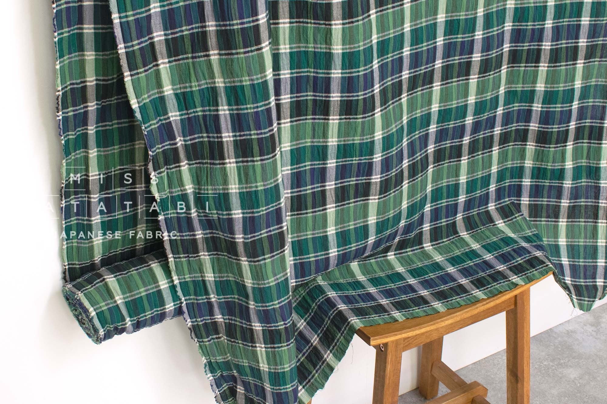 Japanese Fabric Shokunin Collection Yarn-Dyed Madras Check - green, blue - 50cm