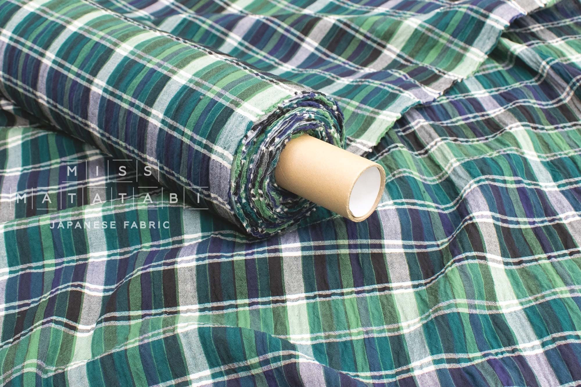 Japanese Fabric Shokunin Collection Yarn-Dyed Madras Check - green, blue - 50cm