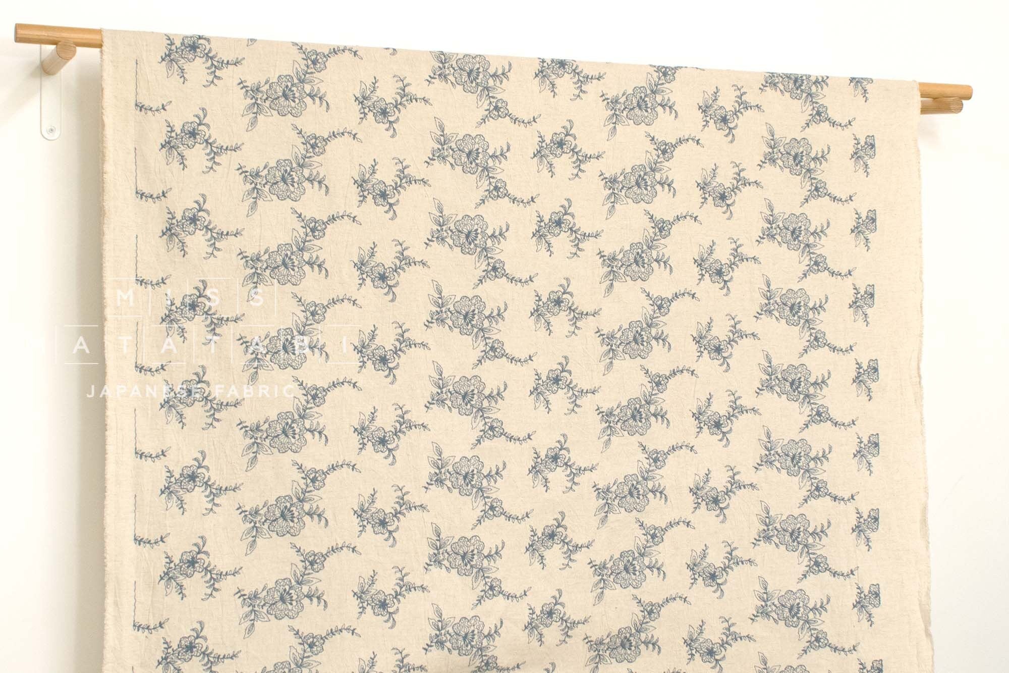 Japanese Fabric Shokunin Collection Yarn-Dyed Embroidered Linen Blend - cream - 50cm
