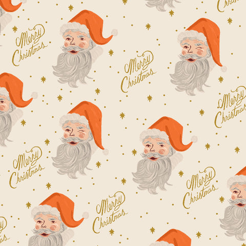 PRE-ORDER Cotton + Steel Rifle Paper Co. Holiday Classics Santa - cream metallic - 50cm