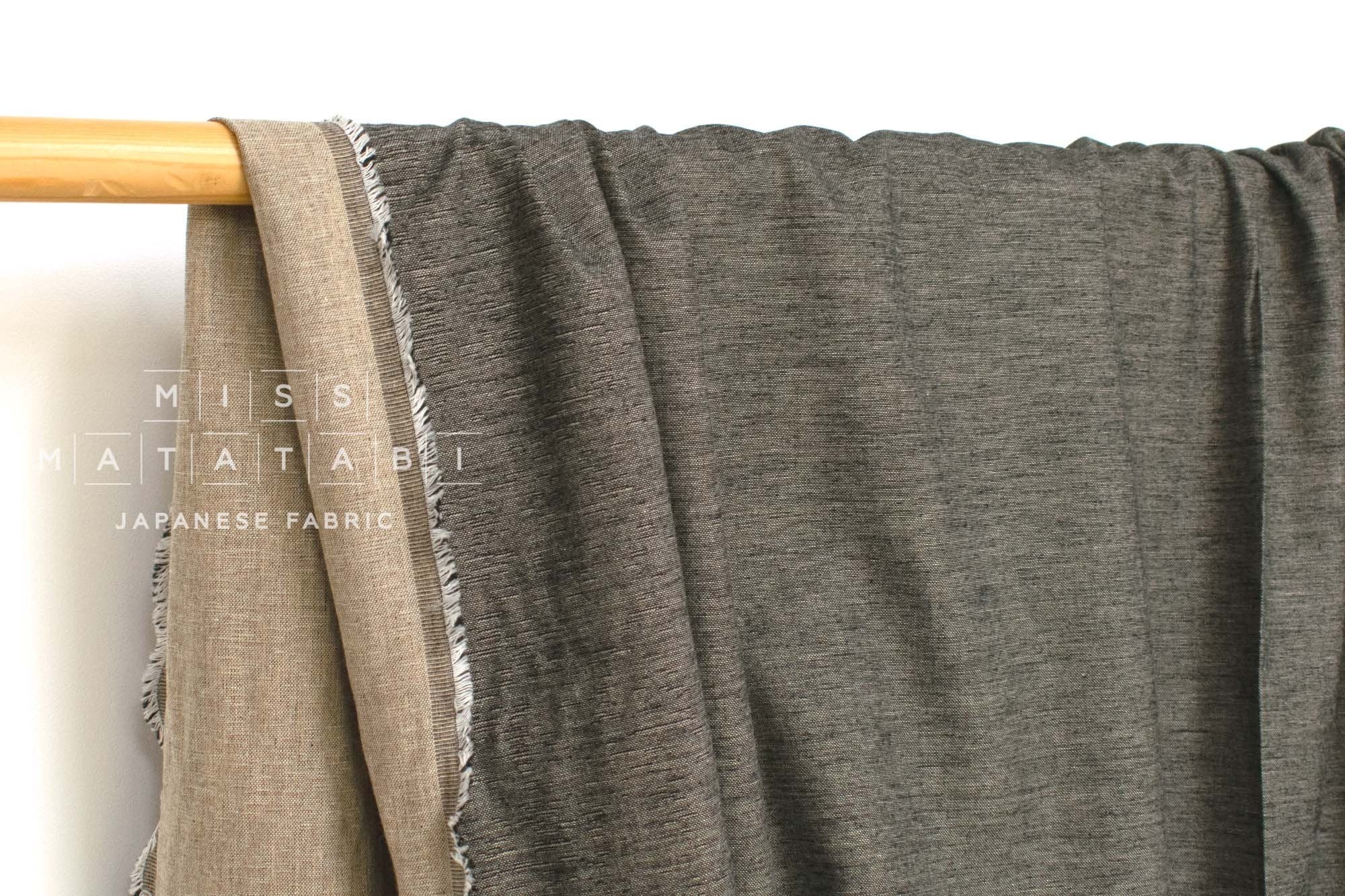 Japanese Fabric Yarn Dyed Woven Jacquard - black, latte - 50cm