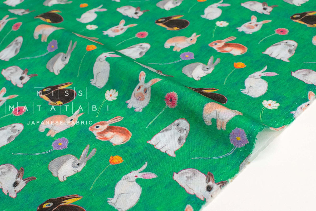 Japanese Fabric Brilliant Bunnies - green - 50cm