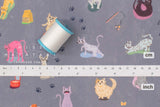 Japanese Fabric Cats At Play - grey - 50cm