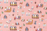 Japanese Fabric Sento Bathhouse Cats - pink - 50cm
