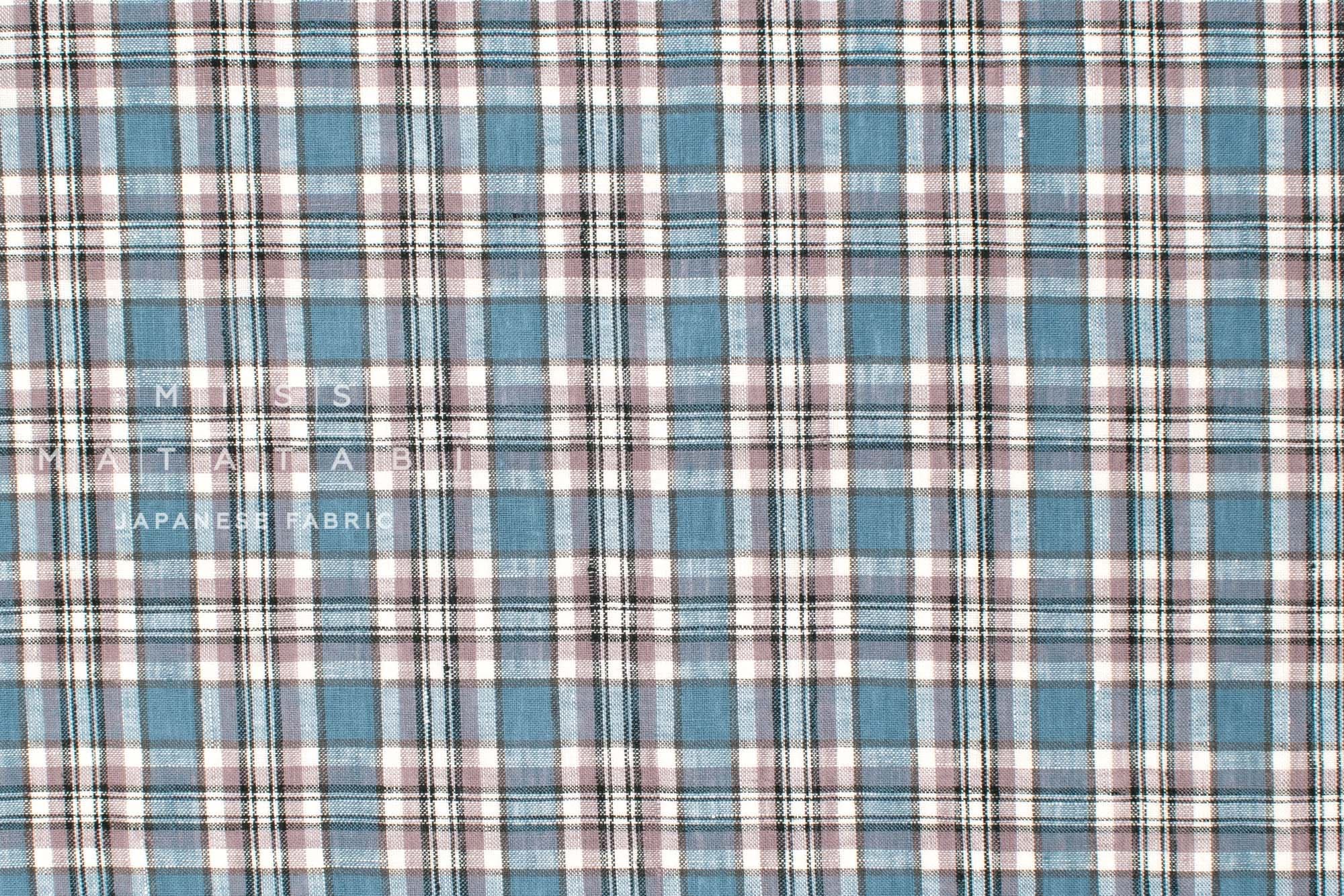 DEADSTOCK Japanese Fabric 100% Linen Check Plaid - 28 -  50cm