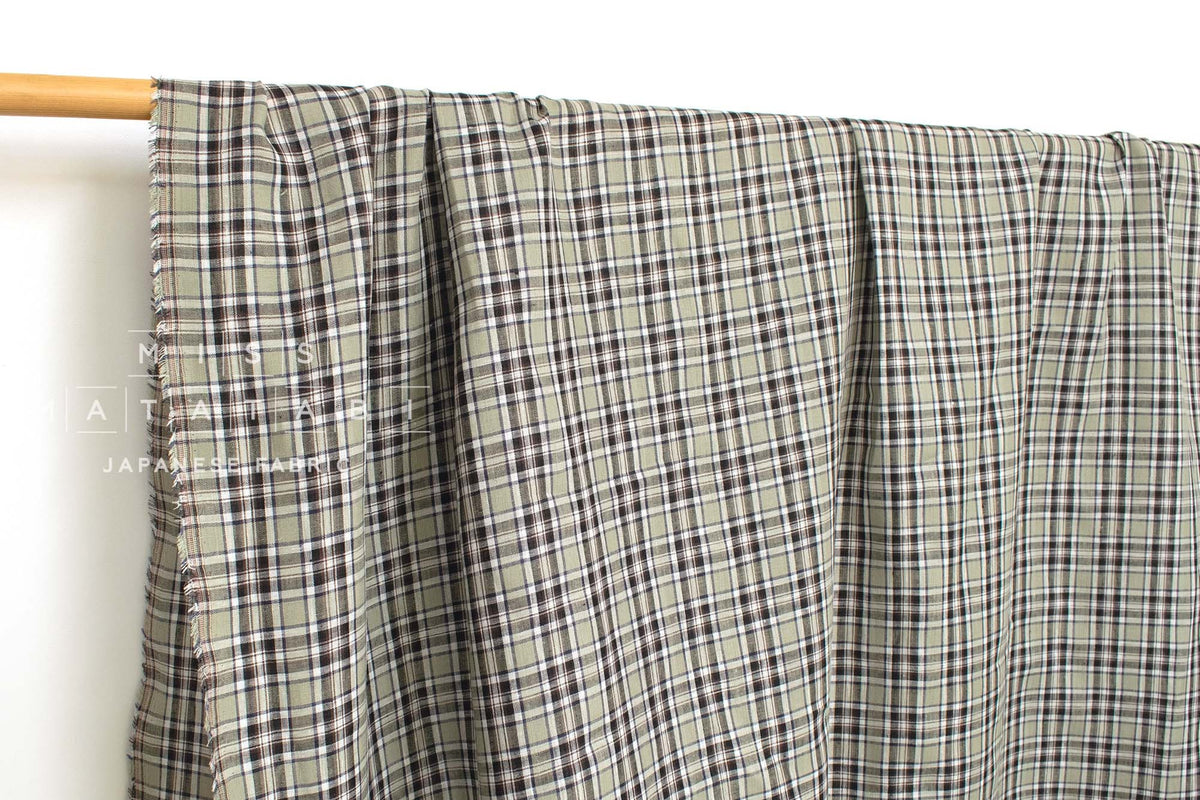 DEADSTOCK Japanese Fabric 100% Linen Check Plaid - 31 -  50cm