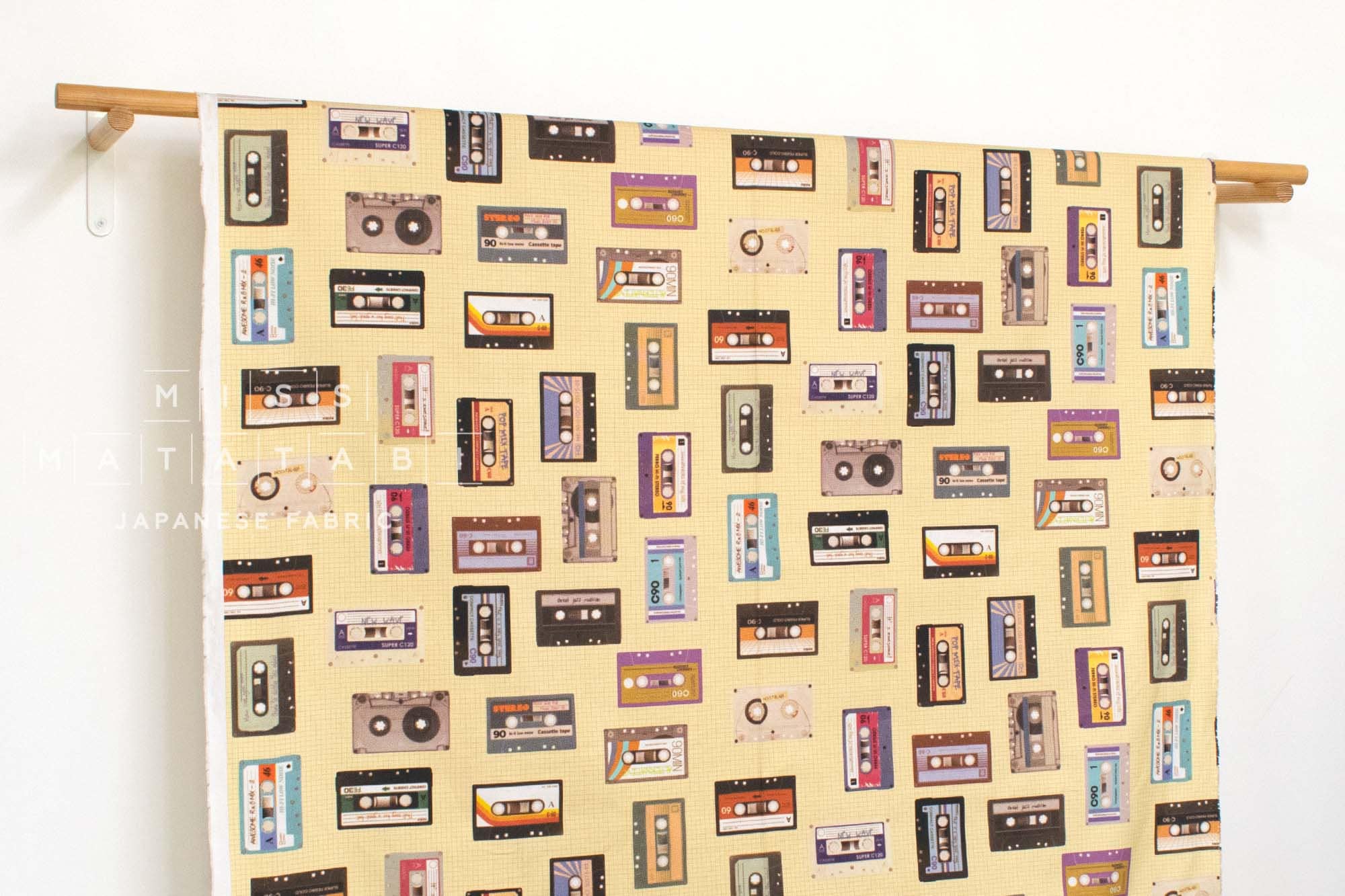 Japanese Fabric Cassette Tapes - grid - 50cm
