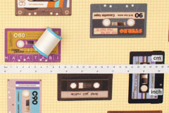Japanese Fabric Cassette Tapes - grid - 50cm