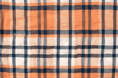 Japanese Fabric Shokunin Collection Linen Blend Yarn-Dyed Plaid - orange and blue - 50cm