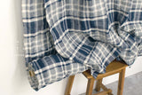 Japanese Fabric Shokunin Collection Linen Blend Yarn-Dyed Plaid - blue - 50cm