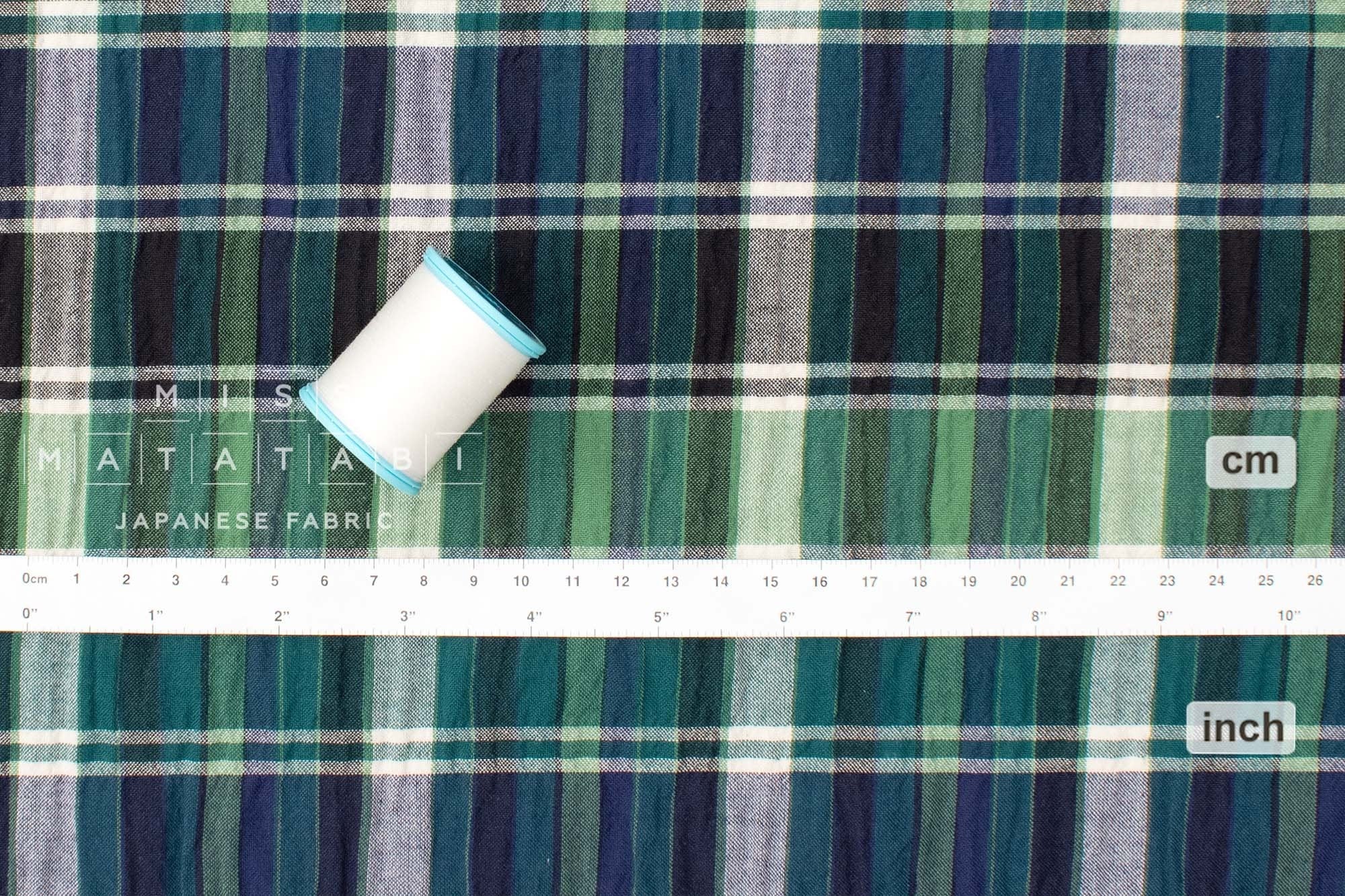 Japanese Fabric Shokunin Collection Yarn-Dyed Madras Check - green, blue - 50cm