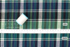 Japanese Fabric Shokunin Collection Yarn-Dyed Madras Check - green, blue - 50cm