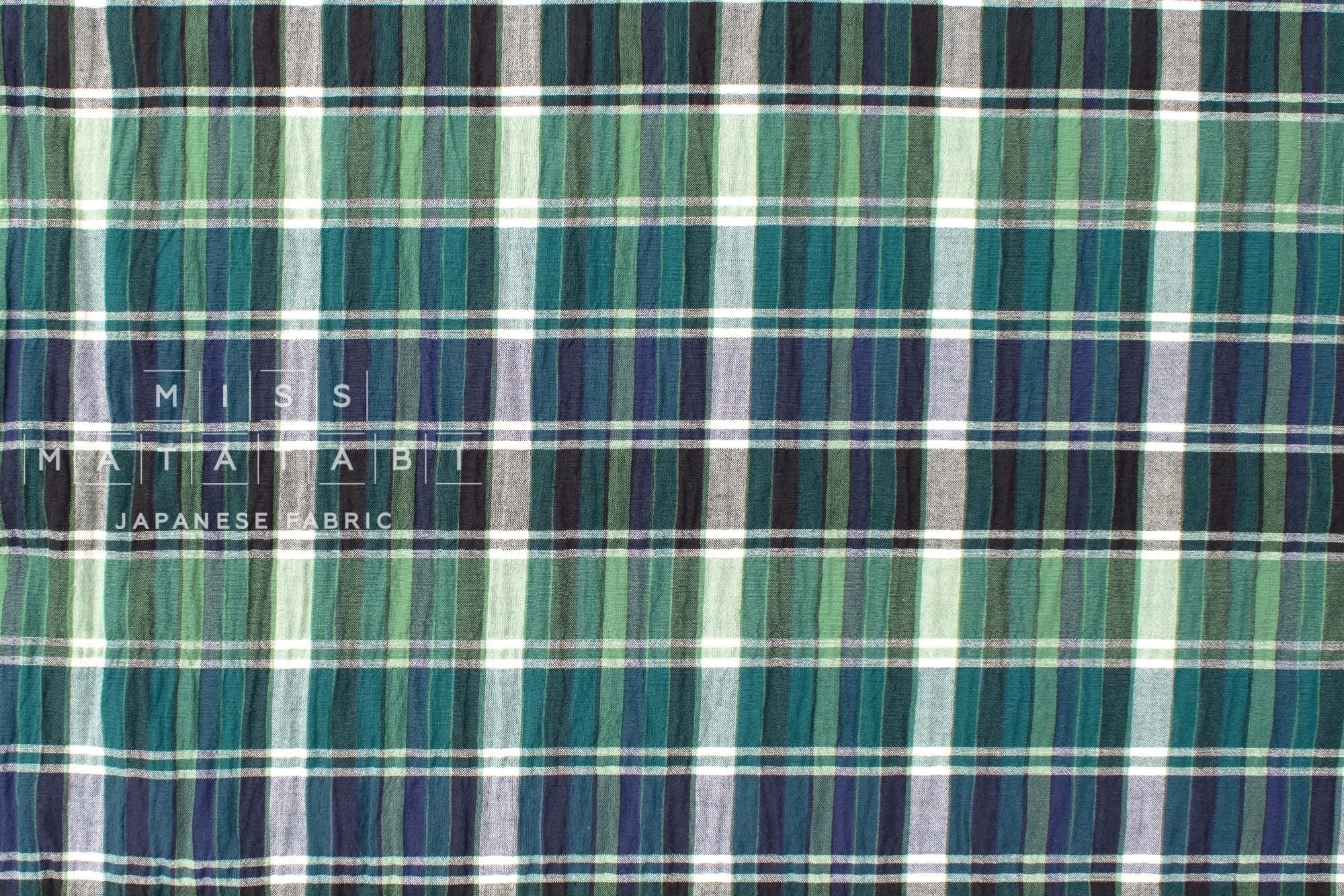 Japanese Fabric Shokunin Collection Yarn-Dyed Madras Check - green, blue - 50cm