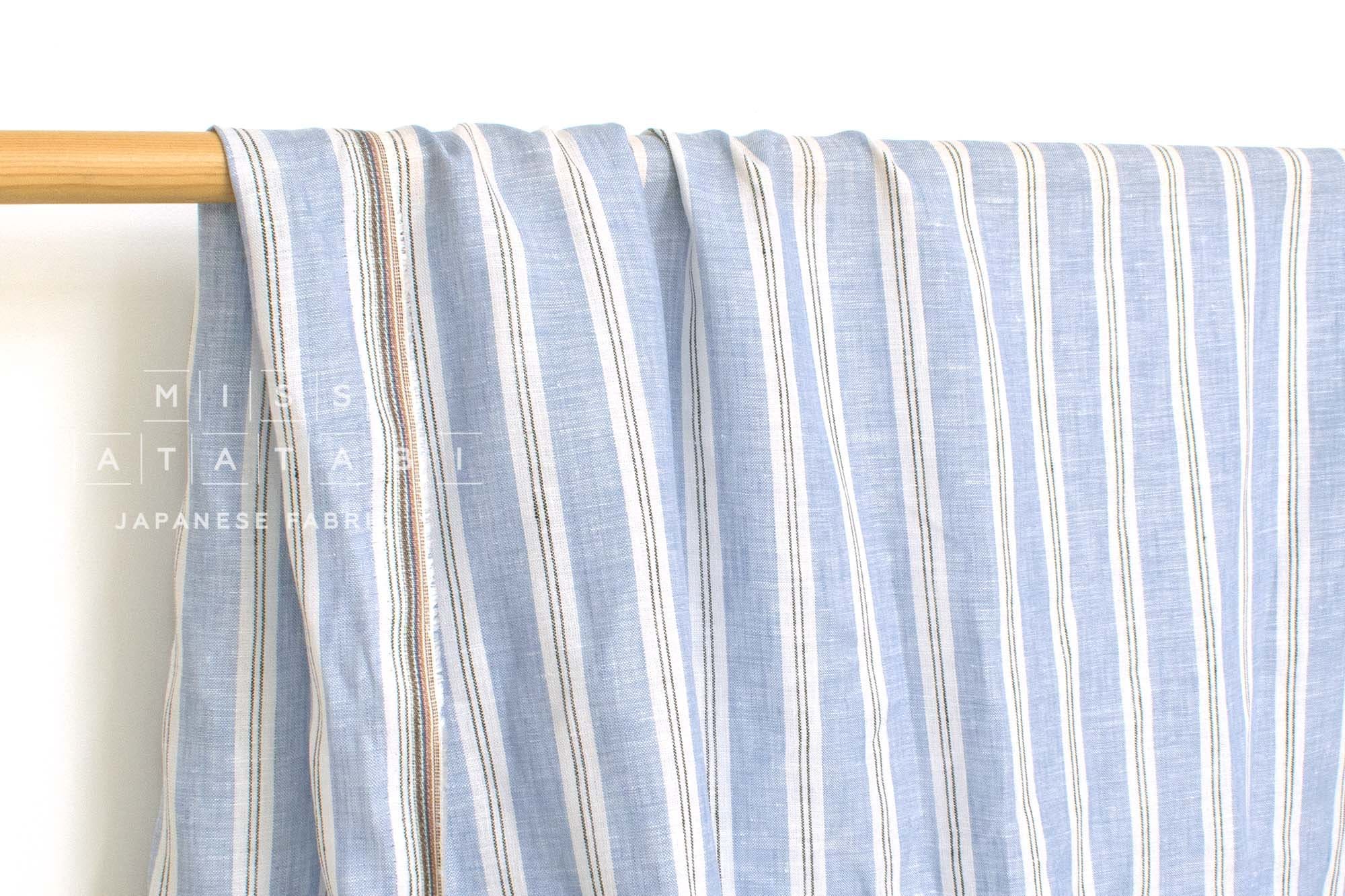 DEADSTOCK Japanese Fabric 100% Linen Stripes - A1 -  50cm