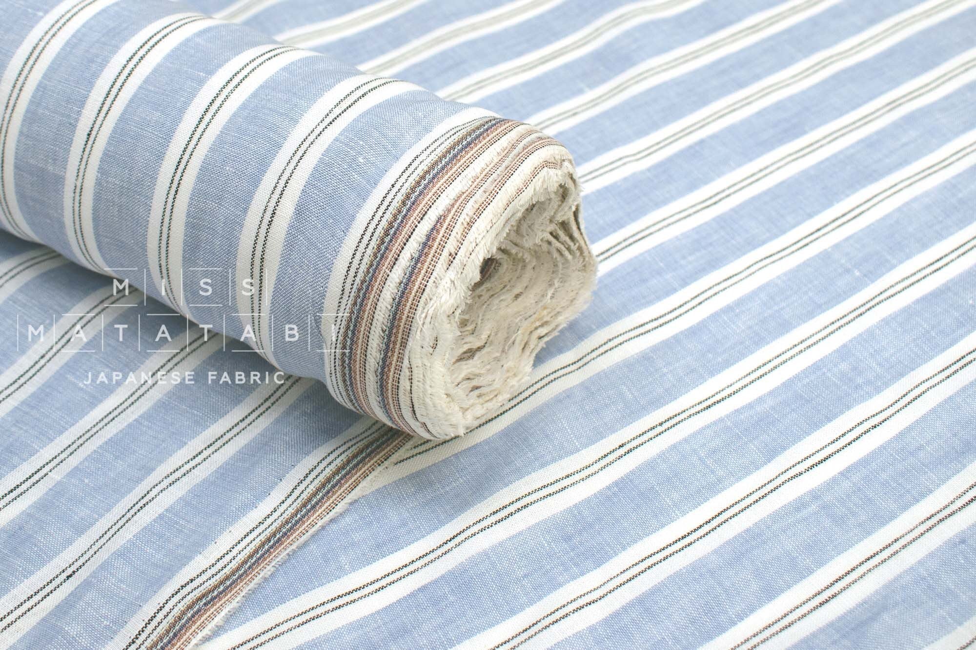 DEADSTOCK Japanese Fabric 100% Linen Stripes - A1 -  50cm
