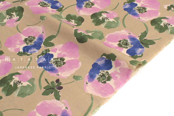 Japanese Fabric Watercolor Belinda Floral Linen Blend - B - 50cm