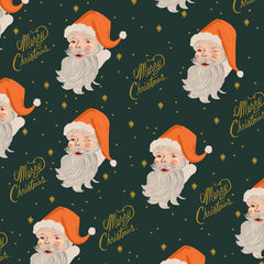 PRE-ORDER Cotton + Steel Rifle Paper Co. Holiday Classics Santa - evergreen metallic - 50cm