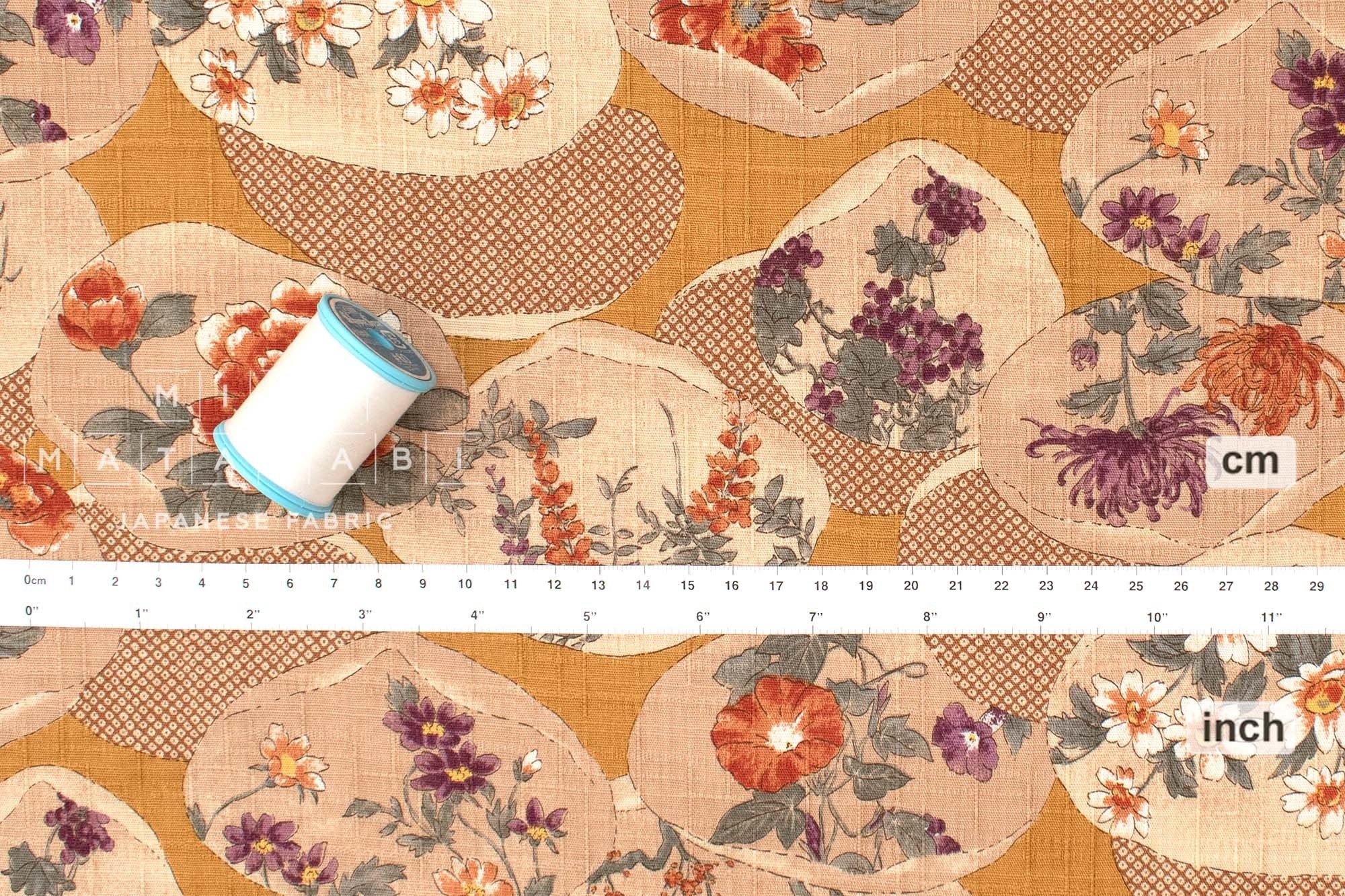 Japanese Fabric Kai Hana Monyo - C - 50cm