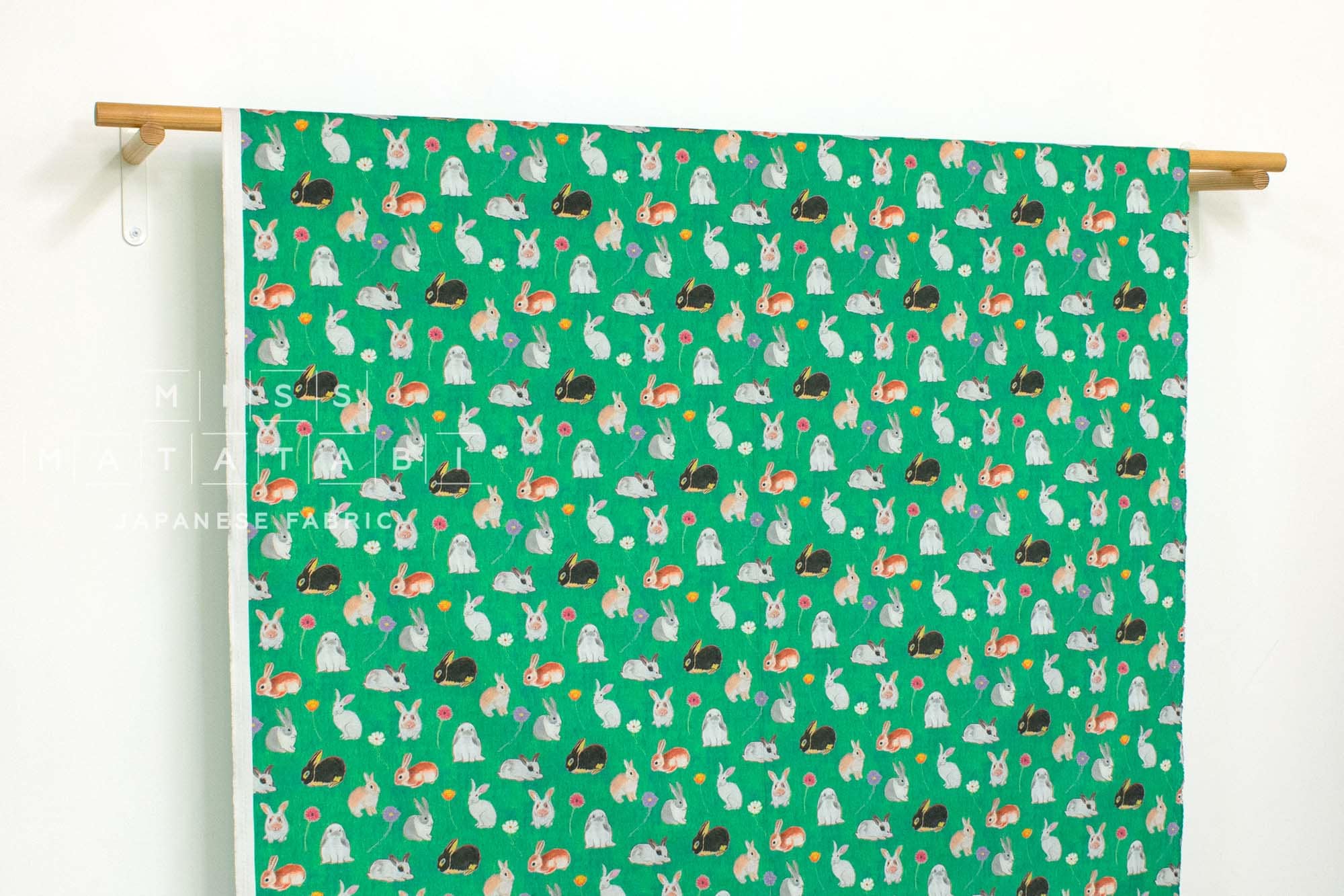 Japanese Fabric Brilliant Bunnies - green - 50cm
