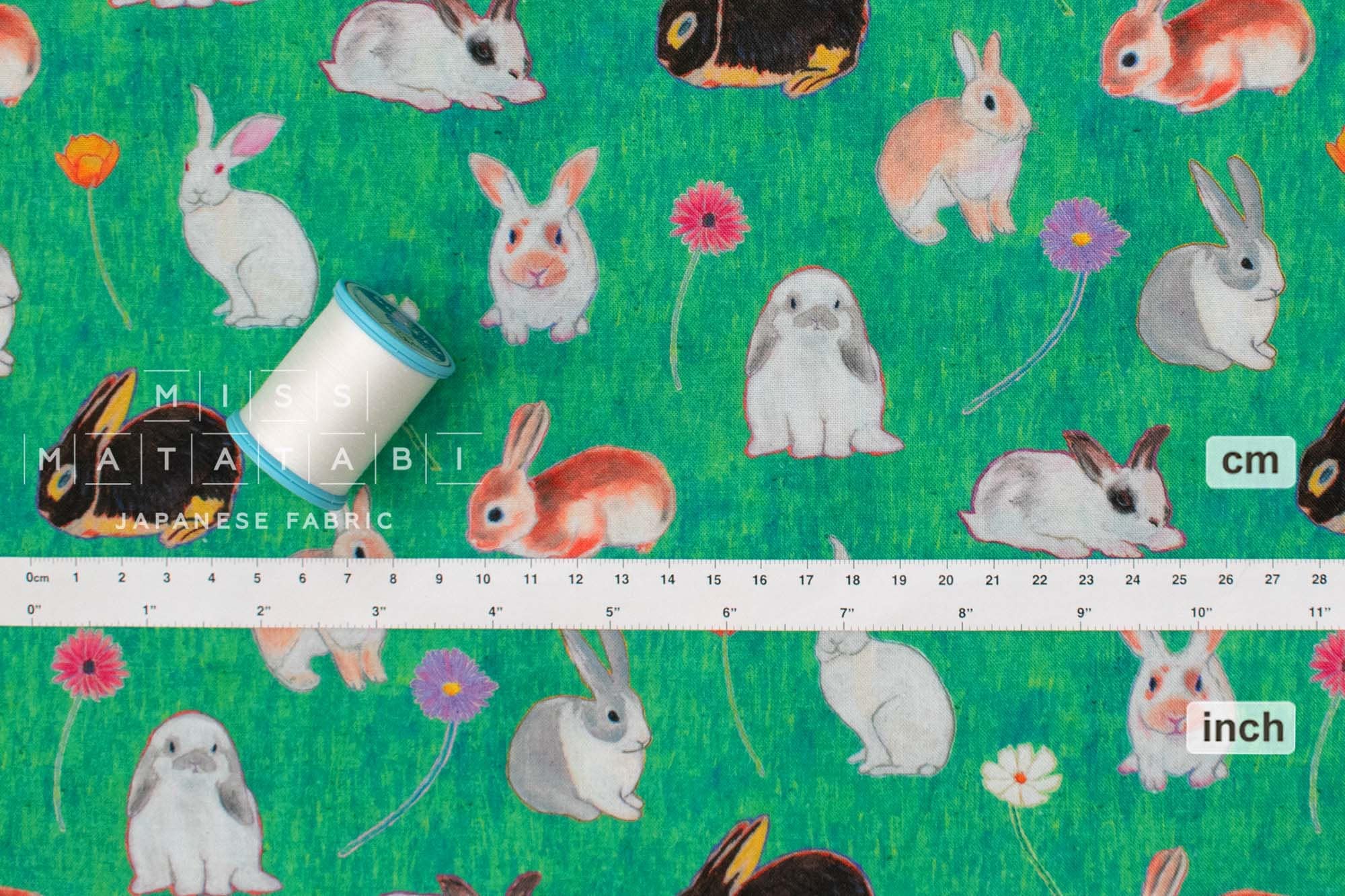 Japanese Fabric Brilliant Bunnies - green - 50cm