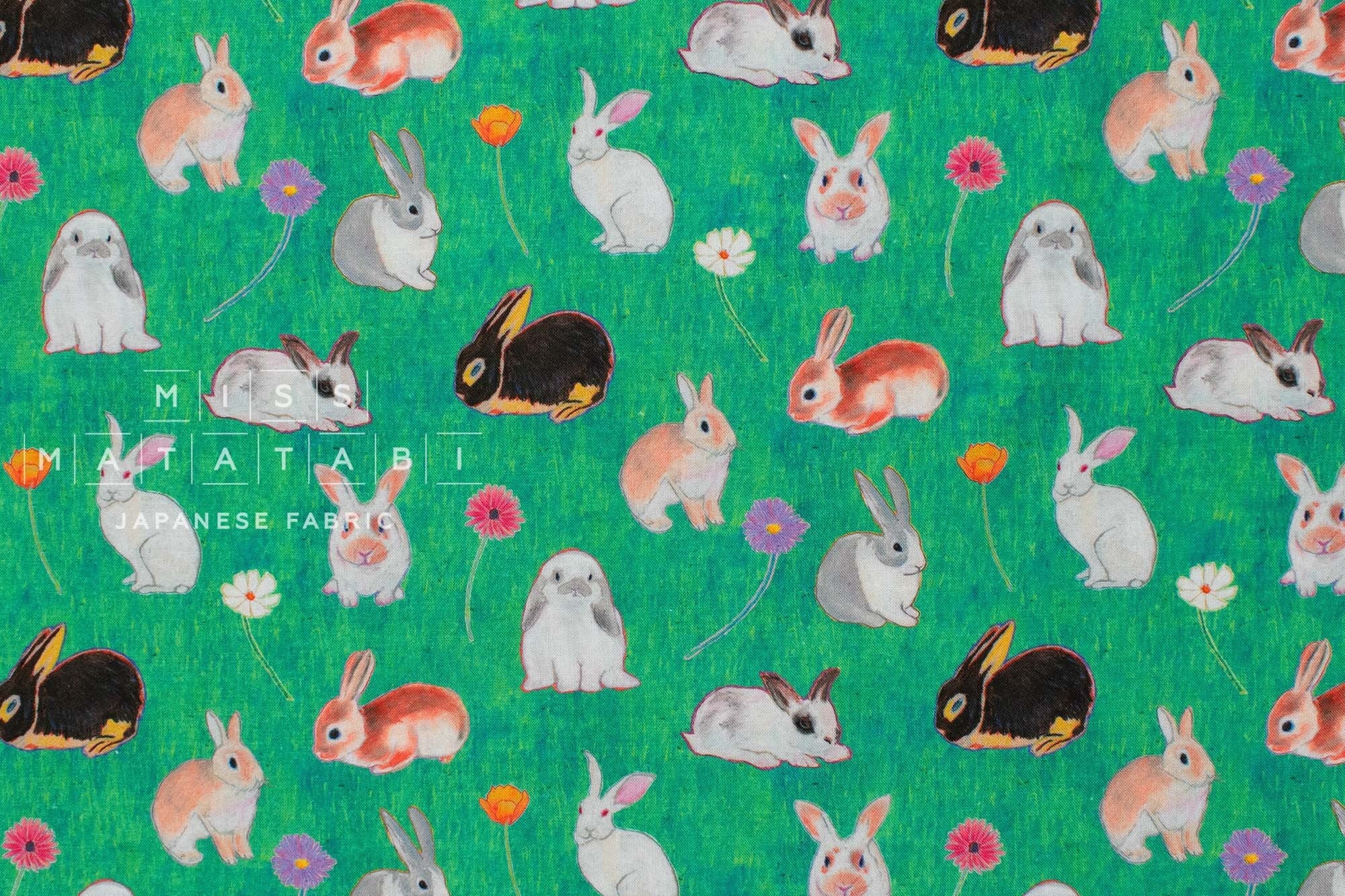 Japanese Fabric Brilliant Bunnies - green - 50cm