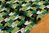 Japanese Fabric Kitty Kitty Interlock Knit - green, black - 50cm