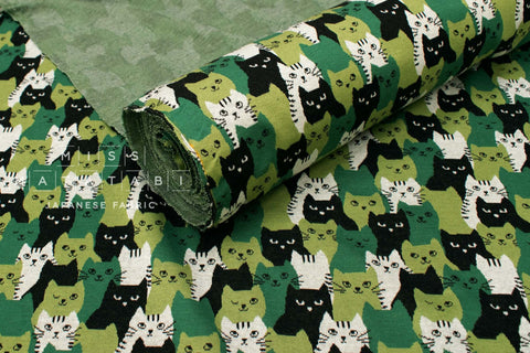 Japanese Fabric Kitty Kitty Interlock Knit - green, black - 50cm