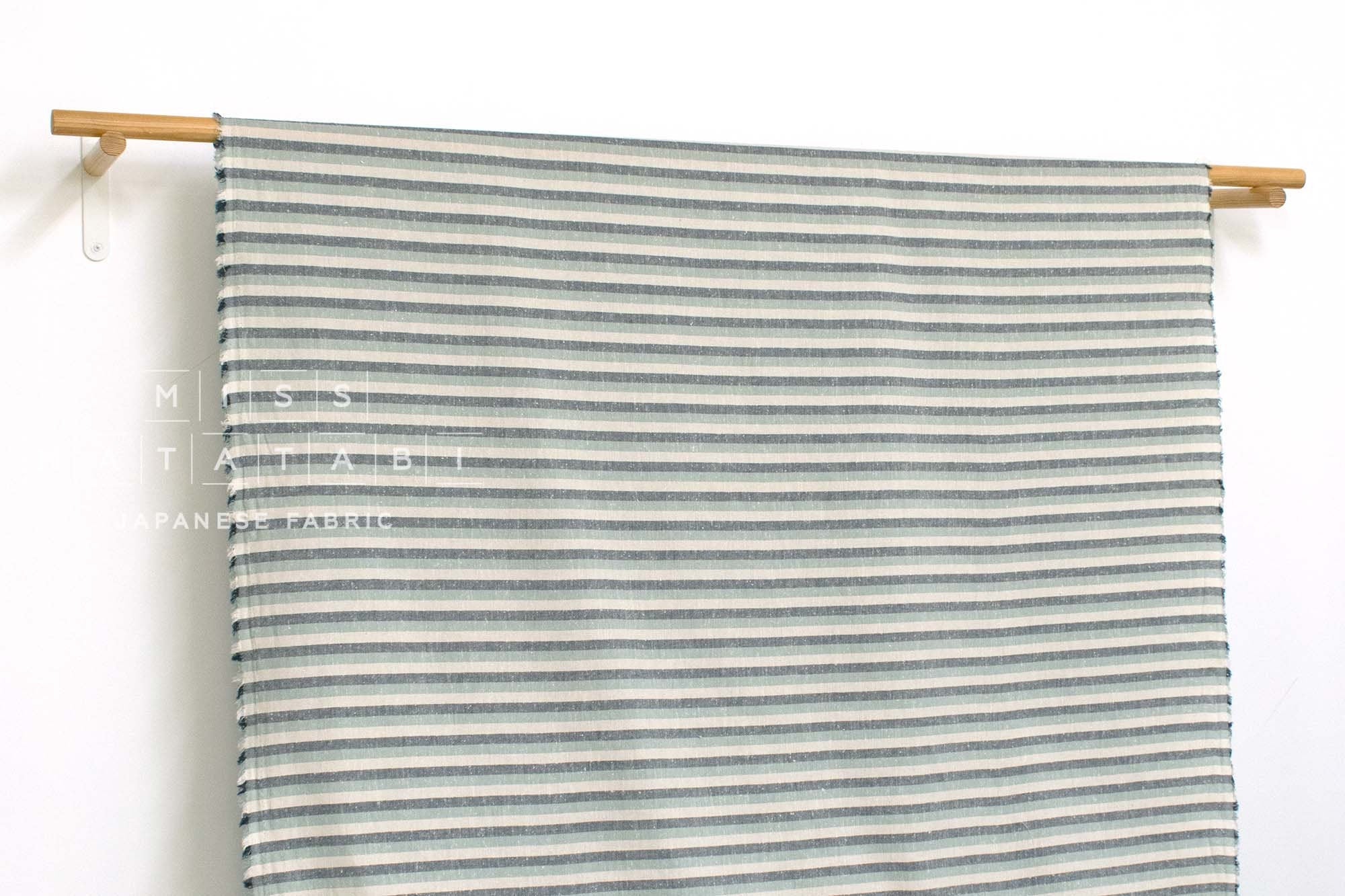 Japanese Fabric Shokunin Collection Deadstock Yarn-Dyed Slub Stripes - blue - 50cm