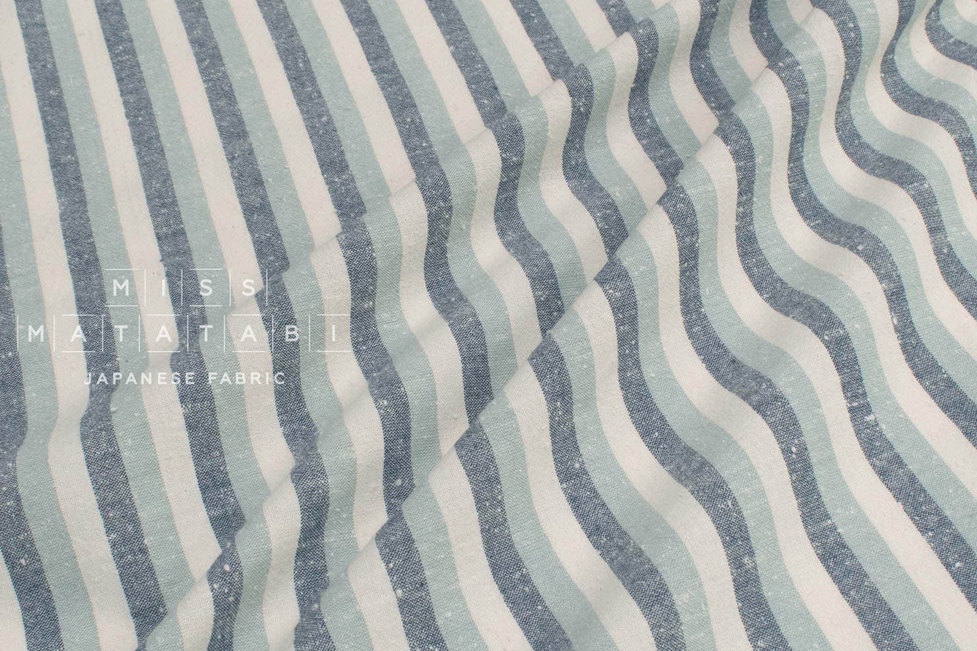 Japanese Fabric Shokunin Collection Deadstock Yarn-Dyed Slub Stripes - blue - 50cm