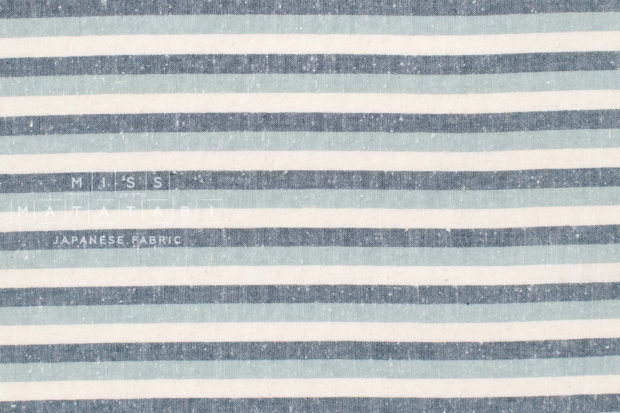 Japanese Fabric Shokunin Collection Deadstock Yarn-Dyed Slub Stripes - blue - 50cm