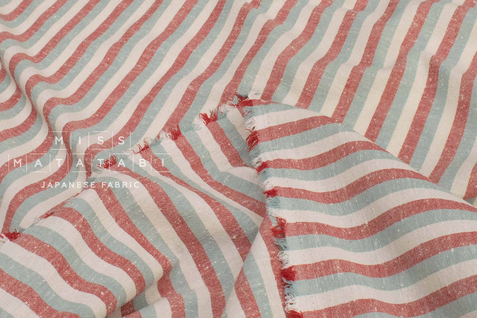 Japanese Fabric Shokunin Collection Deadstock Yarn-Dyed Slub Stripes - red - 50cm
