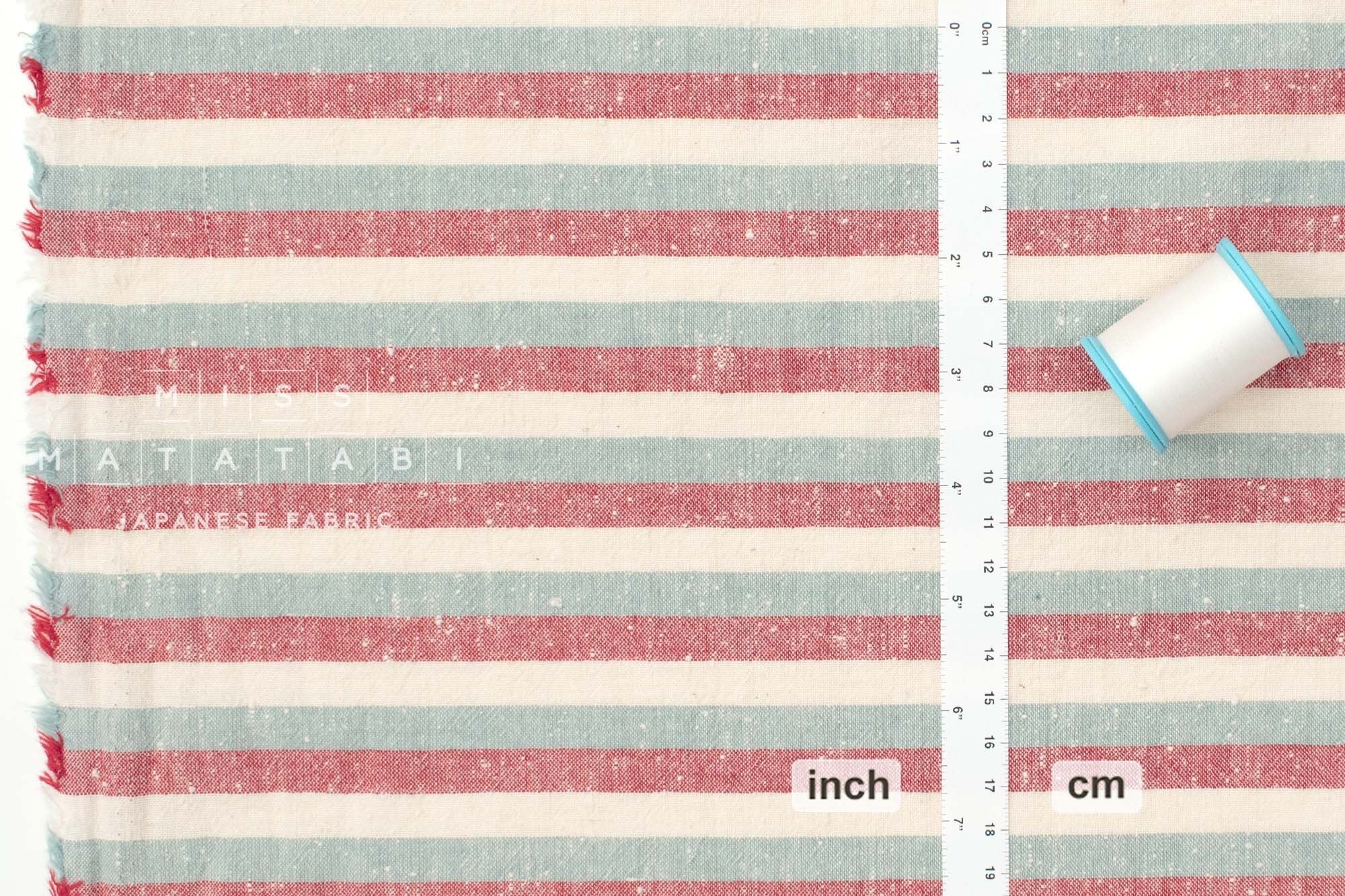 Japanese Fabric Shokunin Collection Deadstock Yarn-Dyed Slub Stripes - red - 50cm