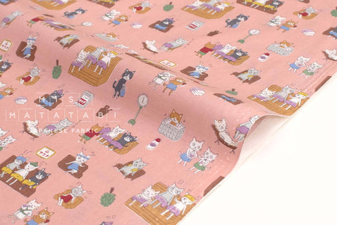 Japanese Fabric Sento Bathhouse Cats - pink - 50cm