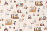 Japanese Fabric Sento Bathhouse Cats - greige - 50cm