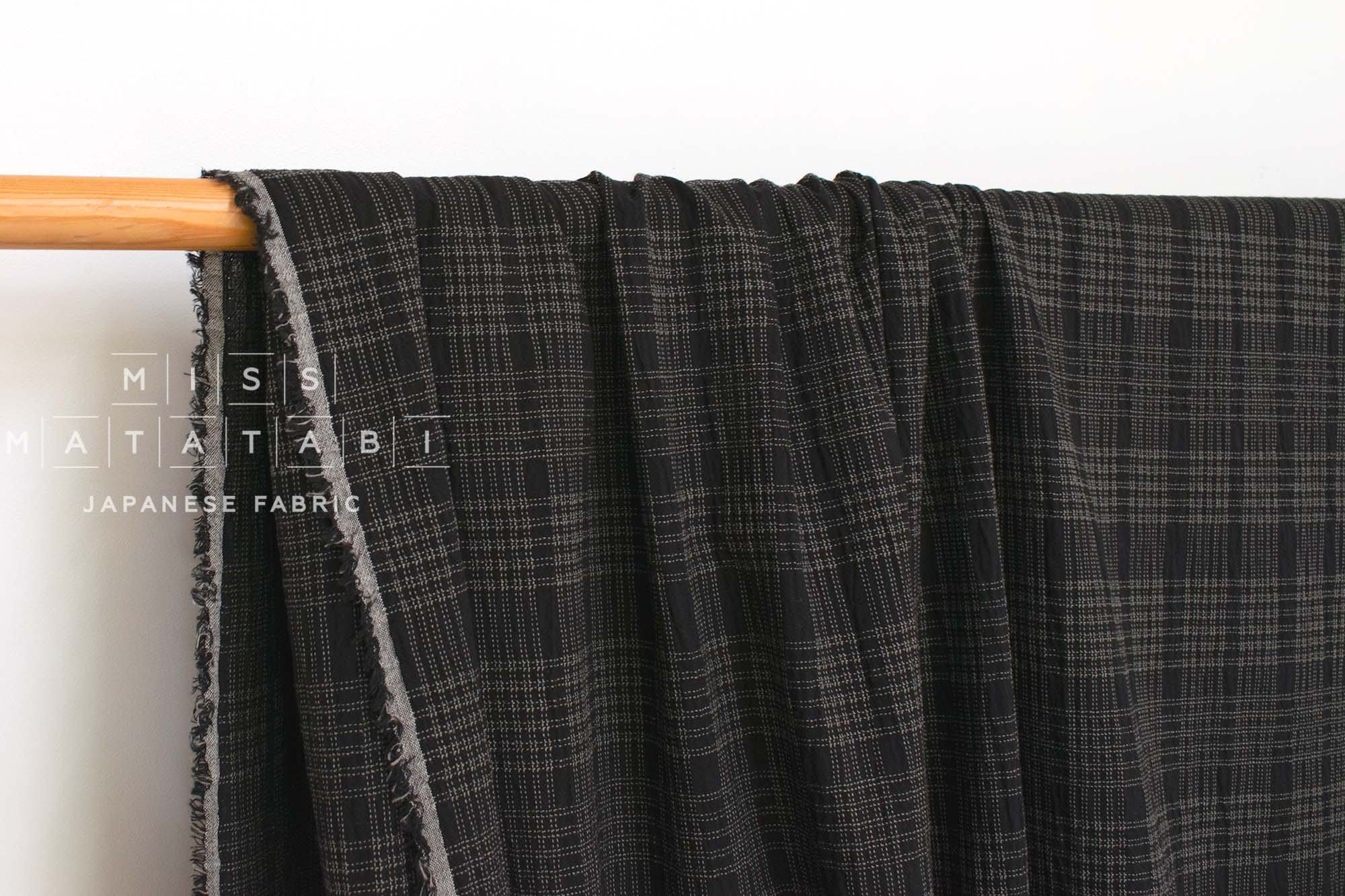 Japanese Fabric Shokunin Collection Yarn Dyed Sashiko Stitch - black - 50cm