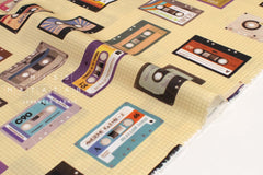 Japanese Fabric Cassette Tapes - grid - 50cm