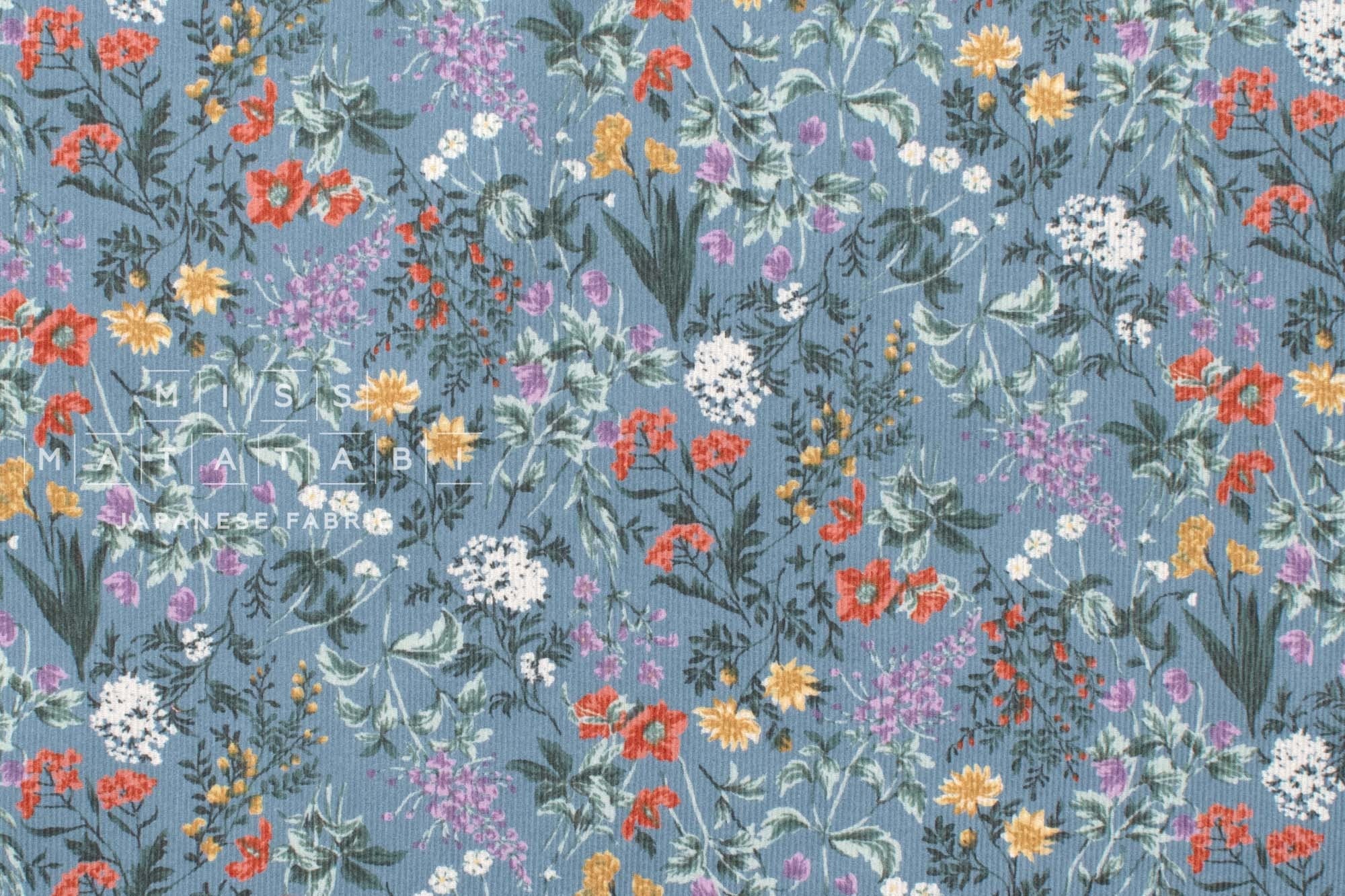 Japanese Fabric Corduroy Summer Floral - B - 50cm
