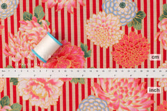 Japanese Fabric Metallic Gold Peony - red, pink, gold - 50cm