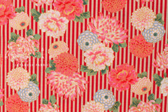 Japanese Fabric Metallic Gold Peony - red, pink, gold - 50cm