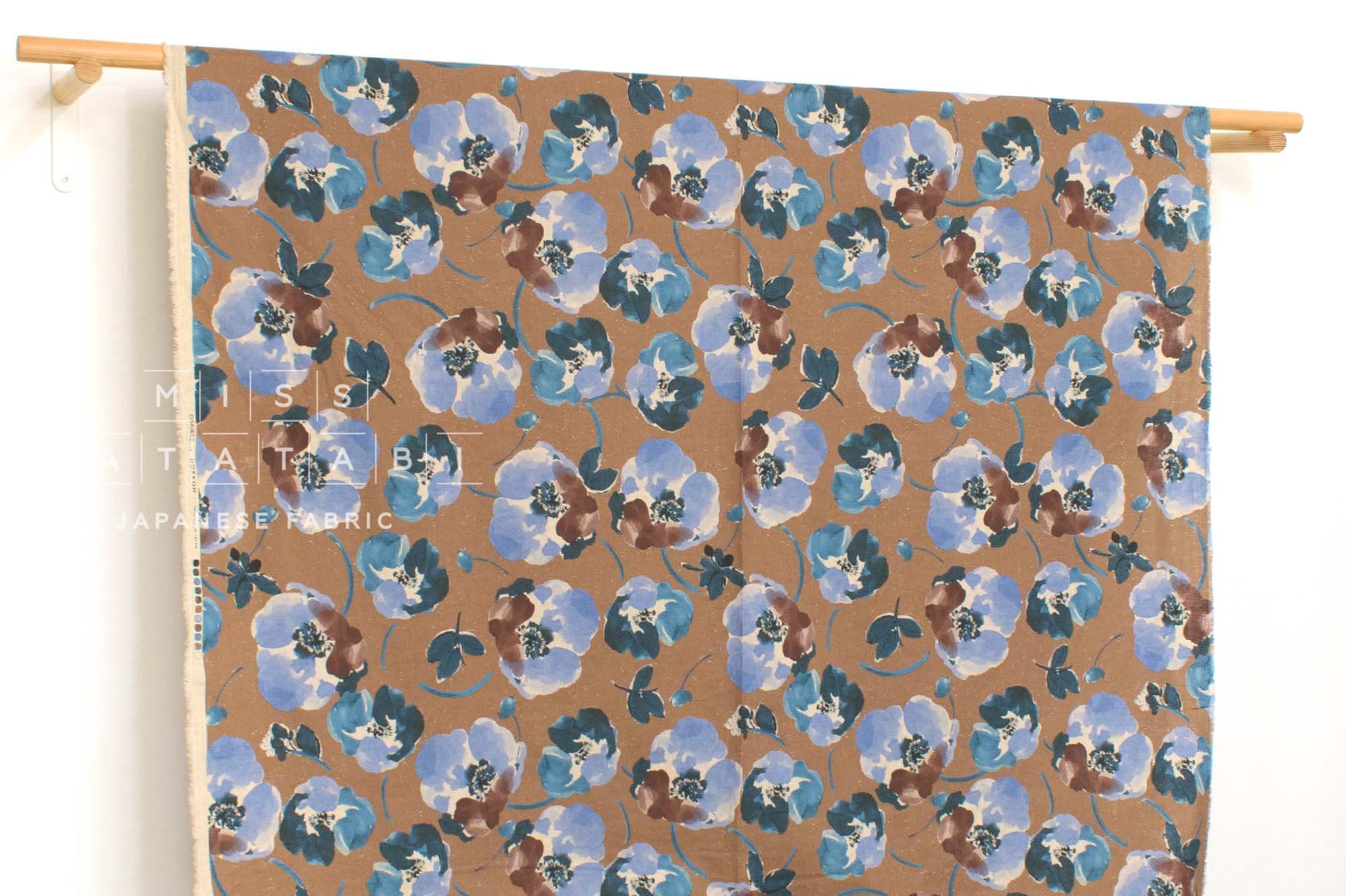 Japanese Fabric Watercolor Belinda Floral Linen Blend - E - 50cm