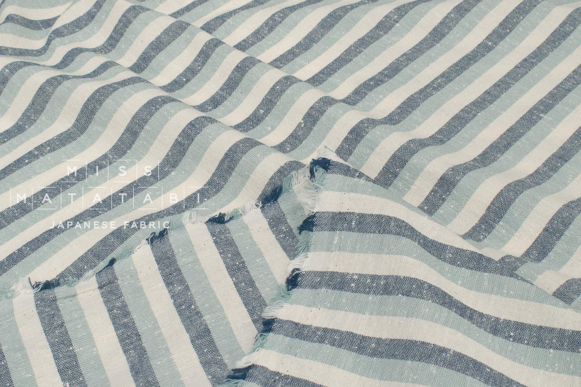 Japanese Fabric Shokunin Collection Deadstock Yarn-Dyed Slub Stripes - blue - 50cm